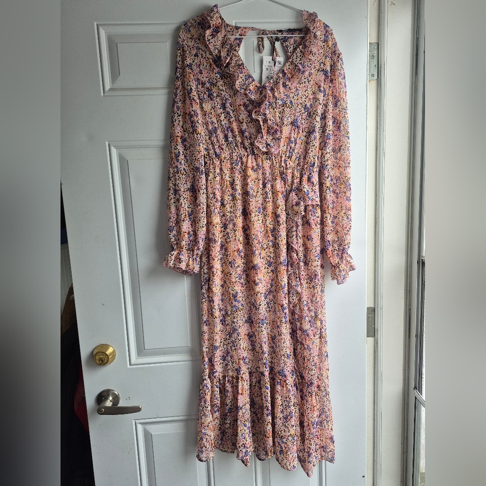 Zara Pink Floral Ruffle Midi Dress